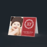 Joyful Red & White Holiday Birth Announcement<br><div class="desc">A cute holiday photo card for baby's first Christmas. This festive red and white birth announcement features a pretty white wreath with the word "Joy" written inside in fun lettering. Below, customize the text to include your baby's name, birth details, and your family signature. On the left, add your favourite...</div>