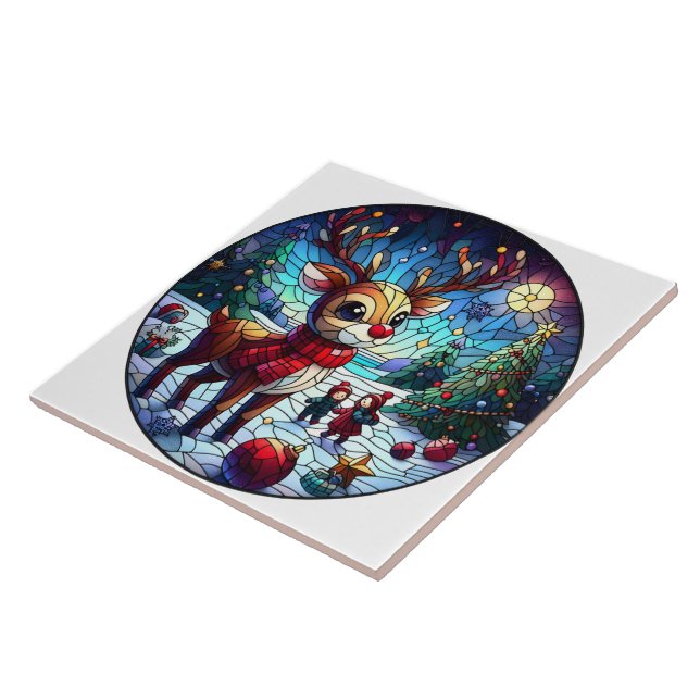 Joyful reindeer in winter wonderland with friends tile (Side)