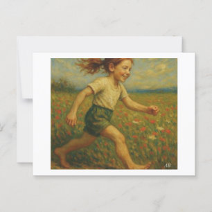 Joyful Run Through Wildflower Field, Postcard