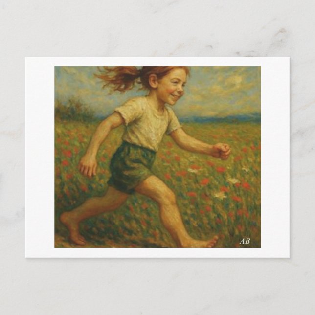 Joyful Run Through Wildflower Field,  Postcard (Front)
