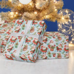 Joyful Santa Christmas wrapping paper<br><div class="desc">Colourful wrapping paper showcases cheerful Santas amidst festive decorations like pine trees,  ornaments,  and gifts,  perfect for holiday gift-giving and celebrations.</div>