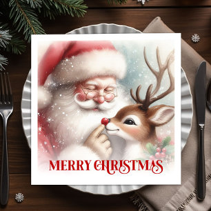 Joyful Santa Claus Rudolph Holiday Party Dinner  Napkin