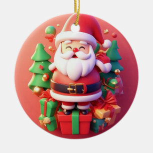 Joyful Santa Claus Surrounded by Festive Christmas Ceramic Ornament