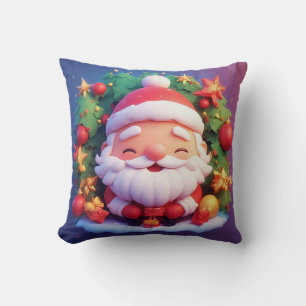 Joyful Santa Claus Surrounded by Festive Christmas Throw Pillow