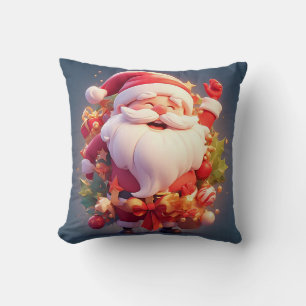Joyful Santa Claus Surrounded by Festive Christmas Throw Pillow