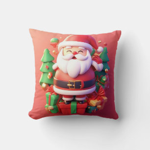 Joyful Santa Claus Surrounded by Festive Christmas Throw Pillow