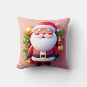 Joyful Santa Claus Surrounded by Festive Christmas Throw Pillow