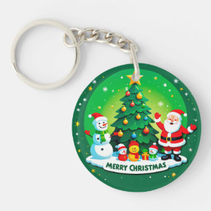Joyful Santa Claus With Snowman Keychain