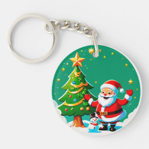 Joyful Santa Claus With Snowman Keychain