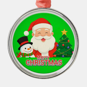 Joyful Santa Claus With Snownam Metal Ornament