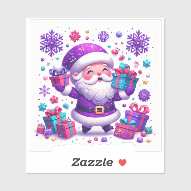Joyful Santa Festive Violet Sticker (Sheet)