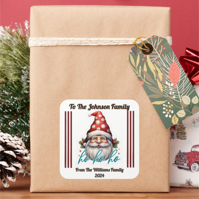 Joyful Santa in Festive Christmas Colours Square Sticker (Holiday)