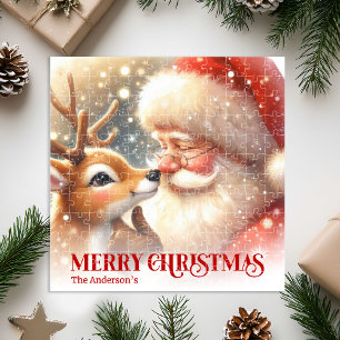 Joyful Santa Rudolph Personalized Christmas Kids Jigsaw Puzzle