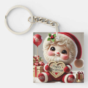 Joyful Santa's Christmas Greeting Keychain
