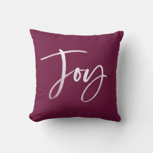 Joyful Script Berry Holiday Throw Pillow