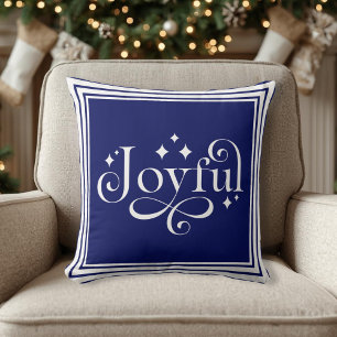joyful script blue Throw Pillow