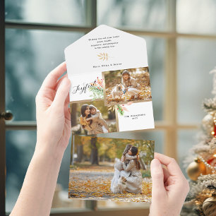 Joyful Script Botanical 2-Photo w/Gold Frame All In One Invitation