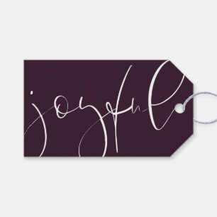 Joyful script elegant modern plum Christmas Gift Tags