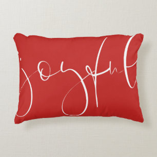 Joyful script festive red holiday accent pillow