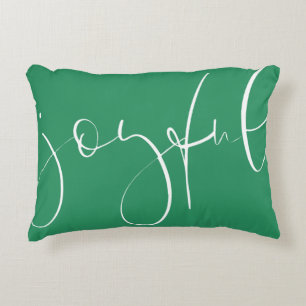 Joyful script green holiday accent pillow
