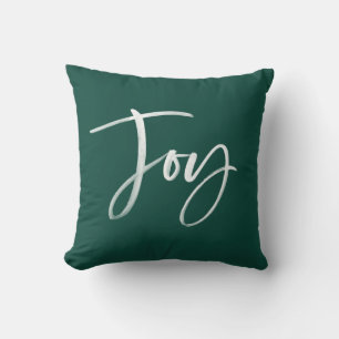 Joyful Script   Green Holiday Throw Pillow