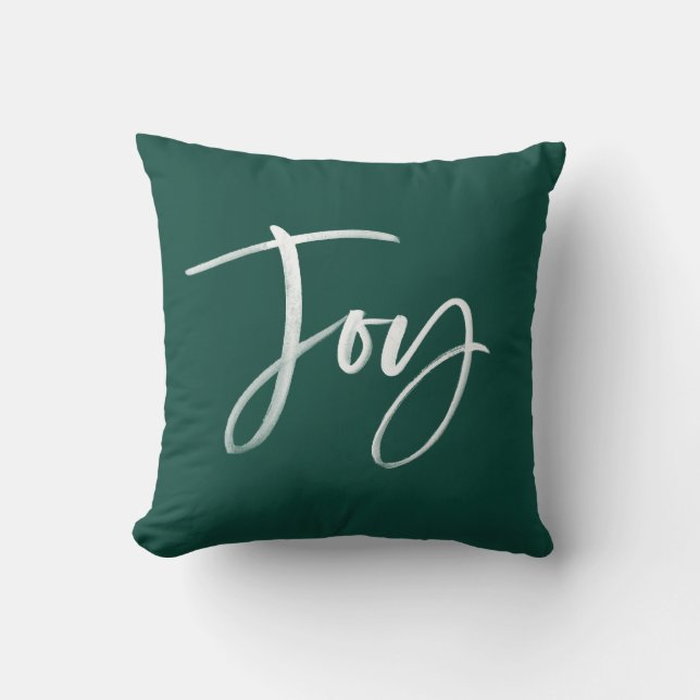 Joyful Script | Green Holiday Throw Pillow (Front)