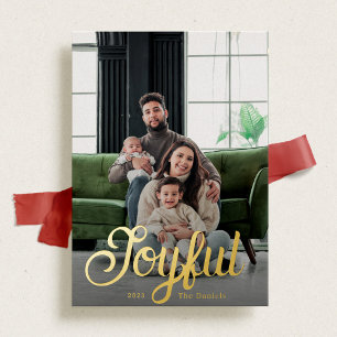 Joyful Script in Gold Foil Holiday Card