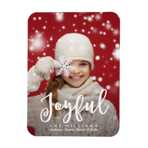 Joyful Script Modern Christmas Holiday Photo Magnet