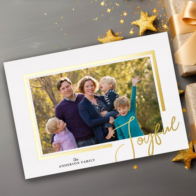 Joyful Script Modern Minimal Photo Christmas Foil  Foil Holiday Card (Creator Uploaded)