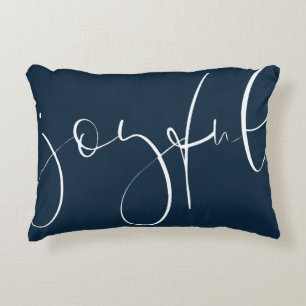 Joyful script navy blue holiday accent pillow