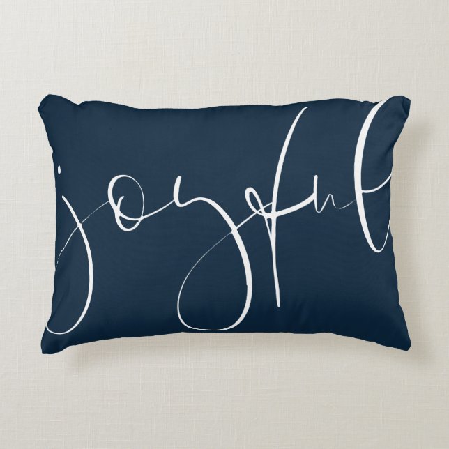 Joyful script navy blue holiday accent pillow (Front)