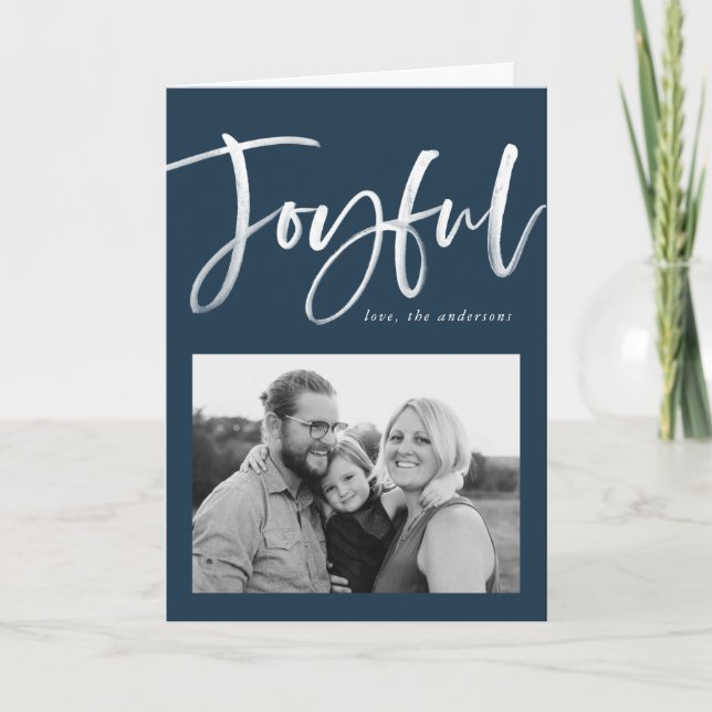 Joyful Script | Navy Holiday Folded Card (Front)