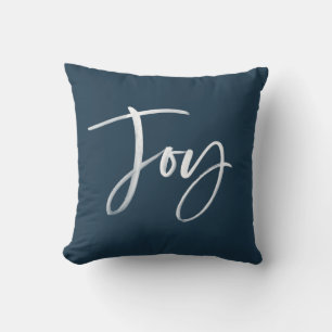Joyful Script   Navy Holiday Throw Pillow