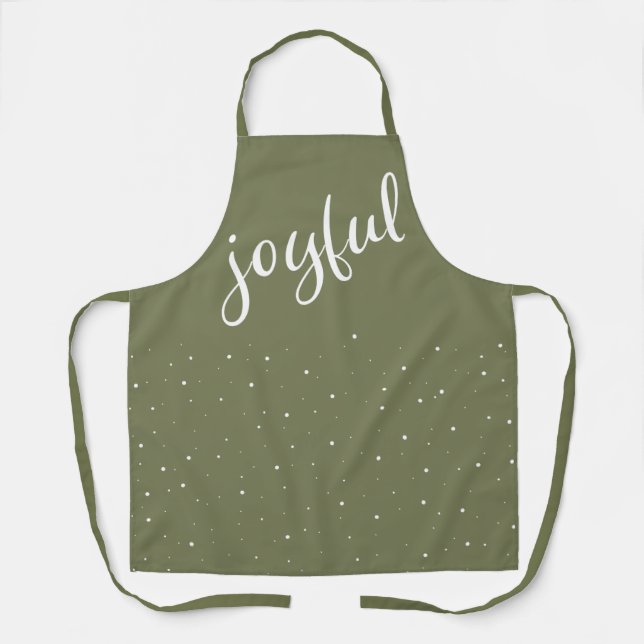 Joyful Script Olive Green Simple Christmas Holiday Apron (Front)