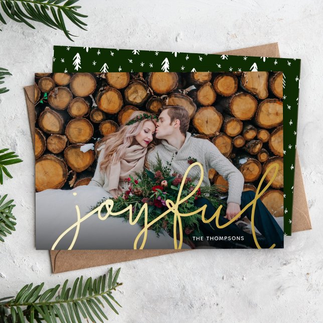 Joyful Script Photo Overlay Foil Holiday Card (Creator Uploaded)