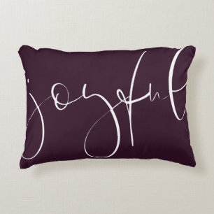 Joyful script plum holiday accent pillow
