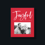 Joyful Script | Red Canvas Print<br><div class="desc">Show off your favourite photo in style with our Joyful Script canvas print. The canvas print features the word "Joyful" in a white,  hand-lettered script with your photo framed in red. Personalize the print by adding your name or custom text.</div>
