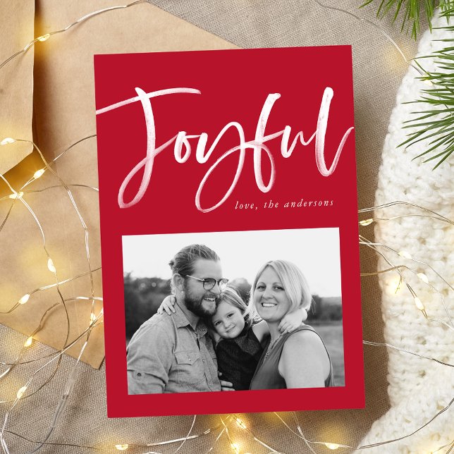 Joyful Script Red Photo Holiday Card (Creator Uploaded)