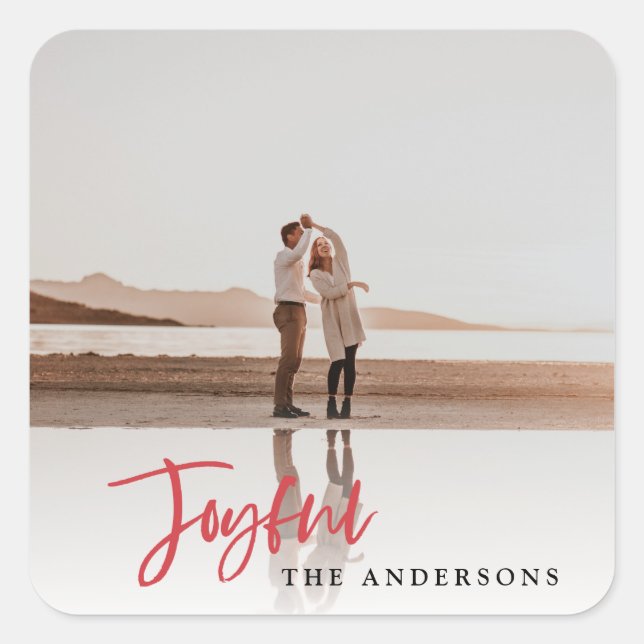 Joyful script text holiday Christmas Square Sticker (Front)