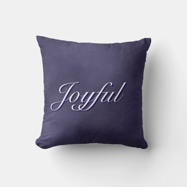 Joyful Script Typography Blue Holiday  Throw Pillow (Front)