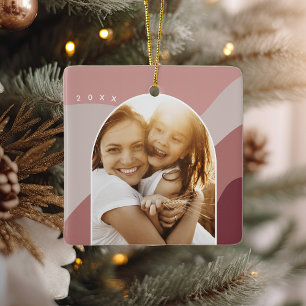 Joyful Shades Custom Name & Year Photo Ceramic Ornament