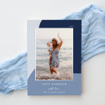 Joyful Shades Vertical Photo Hanukkah Silver Foil Holiday Card<br><div class="desc">A chic and elegant Hanukkah card design featuring a single vertical or portrait-oriented photo on a background of organic shapes in shades of blue with silver foil trim. Personalize with your family name and custom Hanukkah greeting beneath for the perfect finishing touch to these nature-inspired holiday photo cards.</div>