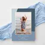 Joyful Shades Vertical Photo Hanukkah Silver Foil Holiday Card<br><div class="desc">A chic and elegant Hanukkah card design featuring a single vertical or portrait-oriented photo on a background of organic shapes in shades of blue with silver foil trim. Personalize with your family name and custom Hanukkah greeting beneath for the perfect finishing touch to these nature-inspired holiday photo cards.</div>