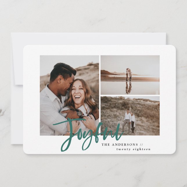 Joyful simple elegant multi photo christmas card (Front)