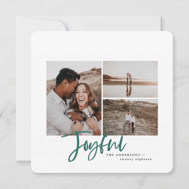 Joyful simple elegant multi photo christmas card (Front)