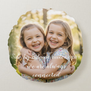 Joyful Sisters Hugging in Warm Sunlight, Emotional Round Pillow