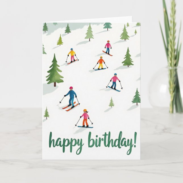 Joyful Skiing Birthday Card (Front)