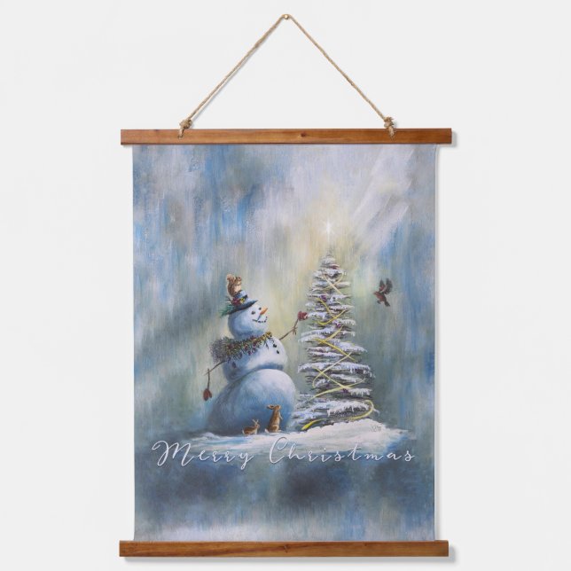 Joyful Snowman by Jason Street Hanging Tapestry (Front)
