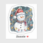 Joyful Snowman Decorates for Christmas<br><div class="desc">Amidst falling snowflakes,  a delightful snowman dons a festive red hat and colourful scarf while holding twinkling Christmas lights.</div>