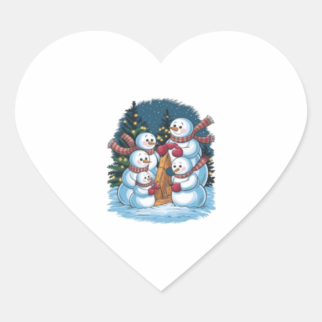 Joyful Snowman Family Heart Sticker (Front)